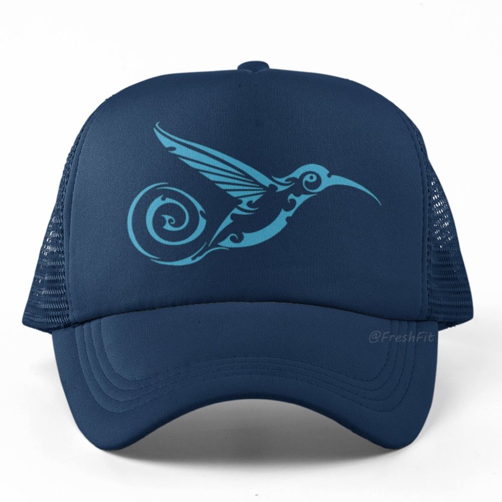 🆕Tribal Hummingbird Navy Foam Trucker Hat Mesh Snapback Cap